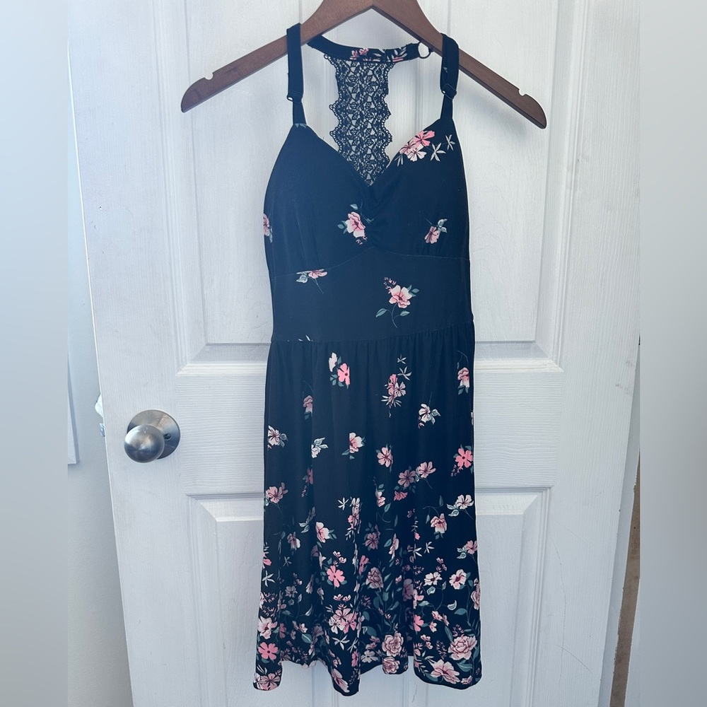 Ardene Black Dress with Pink Floral Design